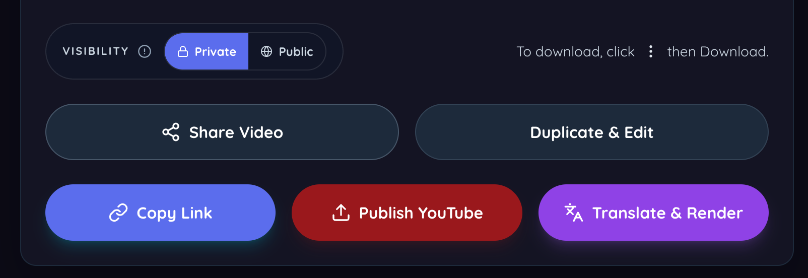 Sonicdue share, duplicate, publish, and translate actions